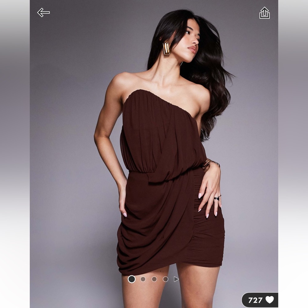 ASOS Brown Draped One-Shoulder Mini Dress